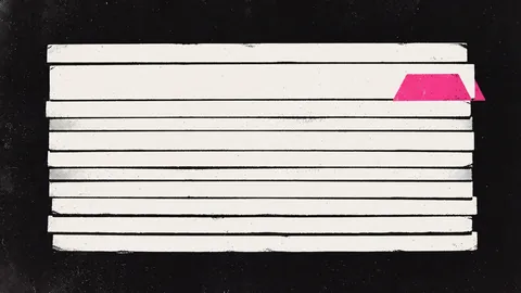 Duotone plate of a stack of blank archive cards, one card flagged with a hot pink tab.