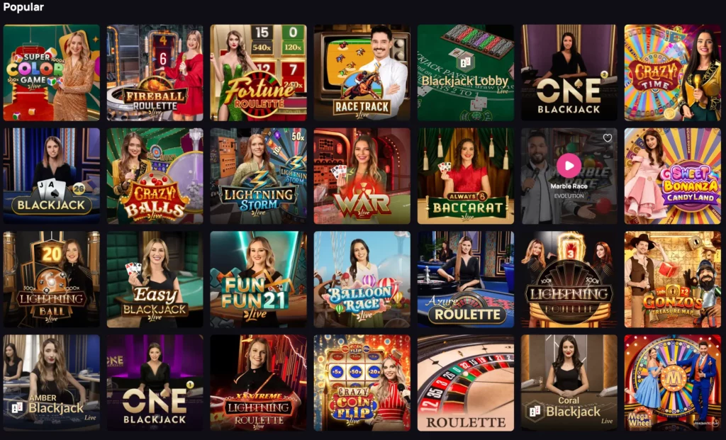 Screenshot of BetandPlay Casino NZ live casino lobby with top real dealer games like blackjack, roulette, and game shows.