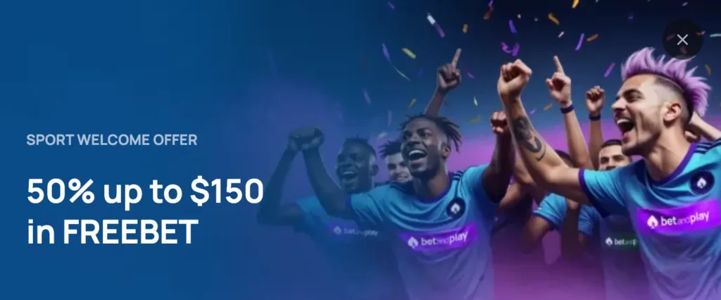 Screenshot of BetandPlay Casino NZ sports betting welcome bonus featuring Free Bet up to $150